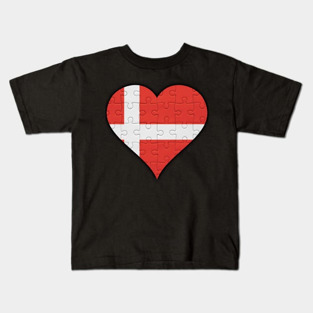 Danish Jigsaw Puzzle Heart Design - Gift for Danish With Denmark Roots Kids T-Shirt by Country Flags